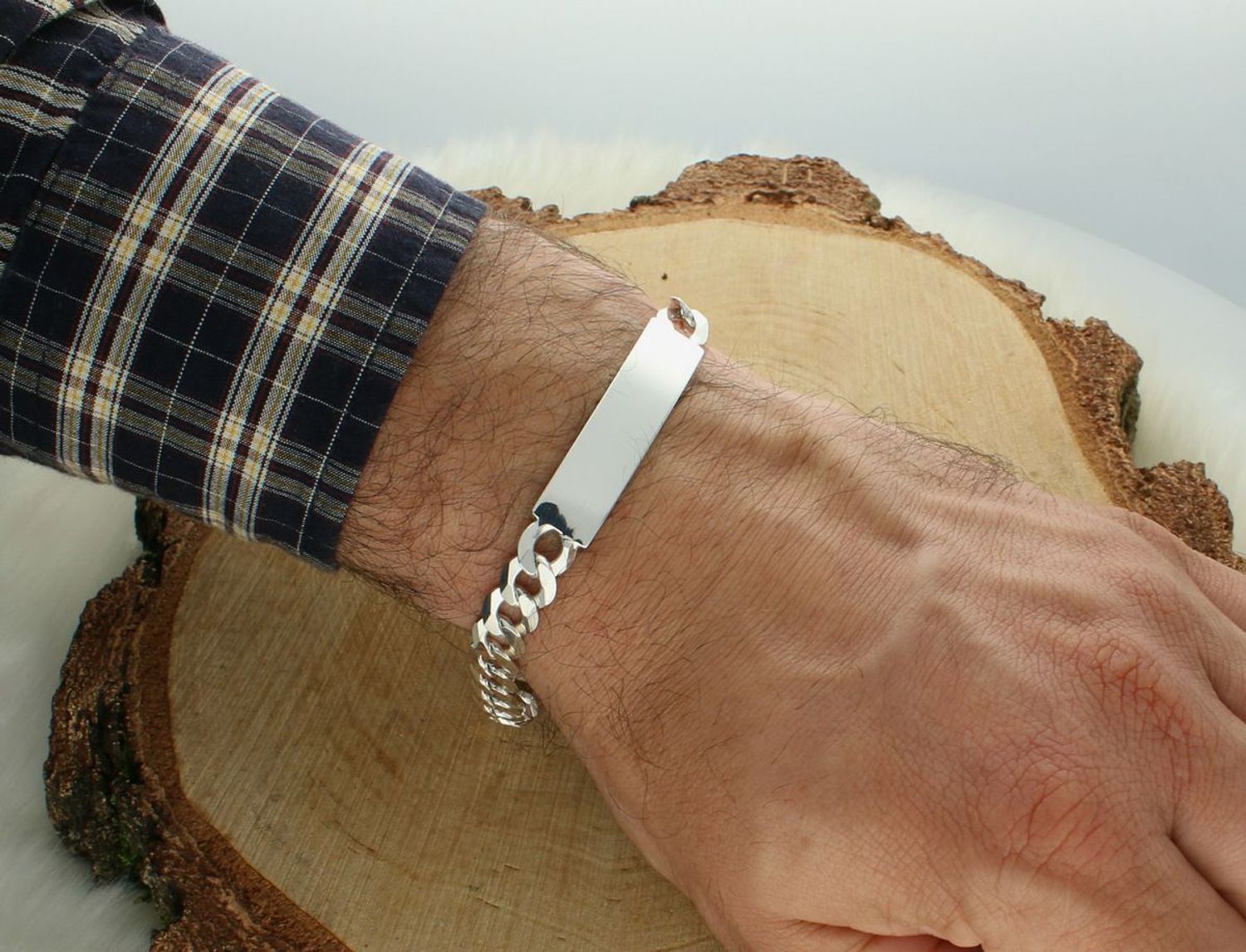 Męska bransoletka srebrna 925 Pancerka 9mm z blaszką do graweru.jpg